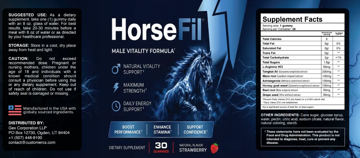 HorseFil product label and Supplement Facts panel